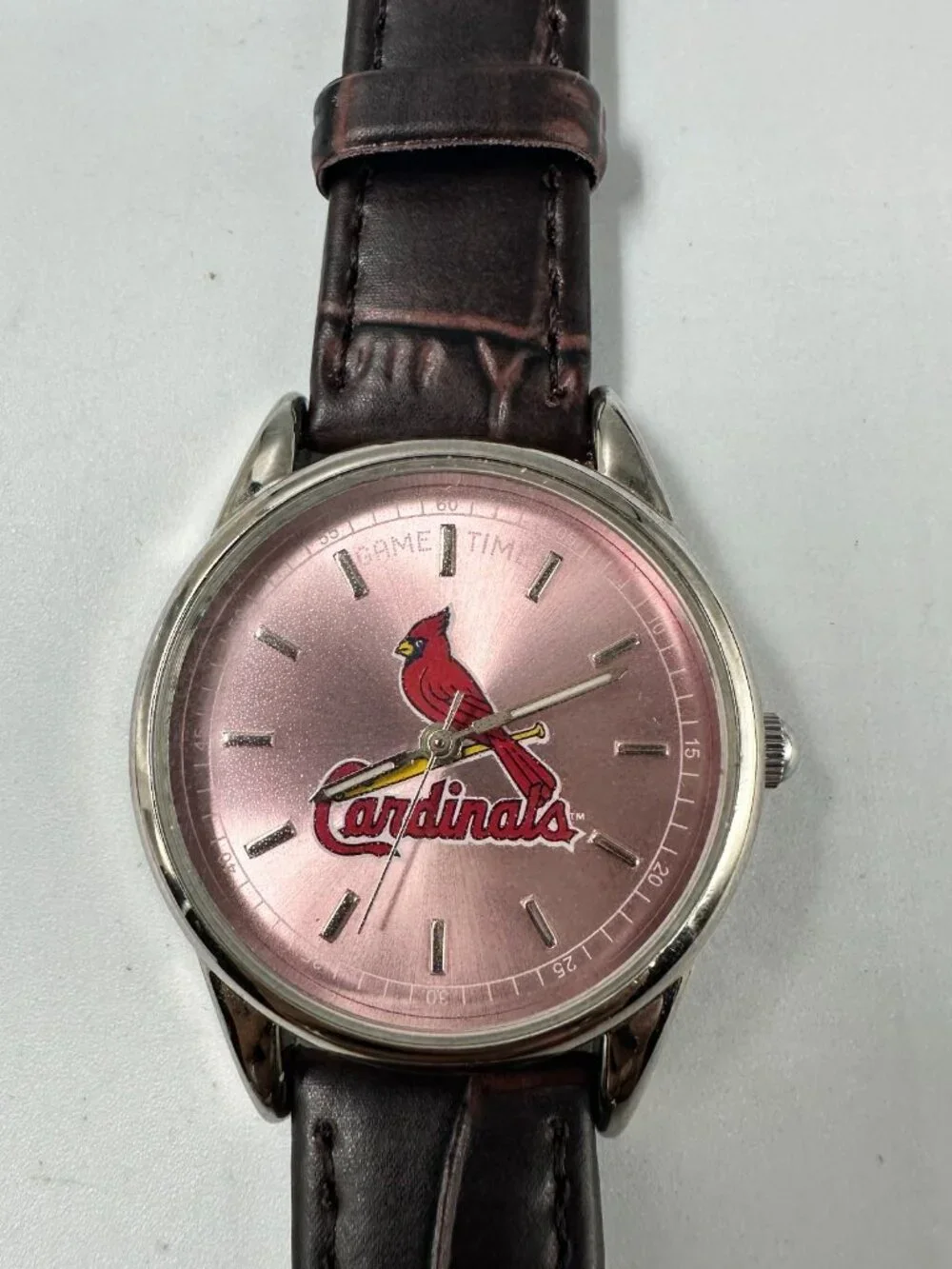 Game Time St. Louis Cardinals Watch Women Silver Tone Pink Dial New Battery
